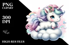 Cute Baby Unicorn Cloud Puff | Sublimation | Clipart Product Image 1