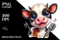 Cute Singer Baby Cow PNG Product Image 2