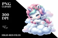 Cute Baby Unicorn Cloud Puff | Sublimation | Clipart Product Image 3