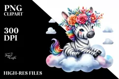 Baby Zebra with Flower Crown PNG Product Image 3