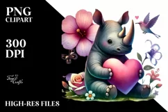 Colorful Rhino on Flower PNG Product Image 2