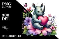 Colorful Pastel Rhino on Flower PNG Product Image 2