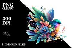 Abstract 3D Bird with Plant Leaves and Flowers PNG Product Image 2