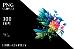 Abstract 3D Bird with Plant Leaves and Flowers PNG Product Image 2