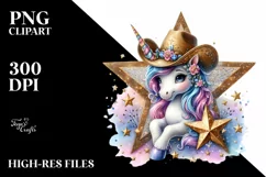 Cute Unicorn Cowboy Hat Shimmering Star | Clipart Product Image 1