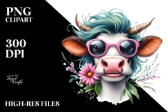 Watercolor Funny Cow Cool Hair PNG Product Image 2