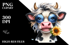 Happy Funny Cow with Cool Hair PNG Product Image 2