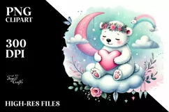 Colorful Pastel Polar Bear on Cloud PNG Product Image 2