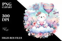Colorful Pastel Polar Bear on Cloud PNG Product Image 2