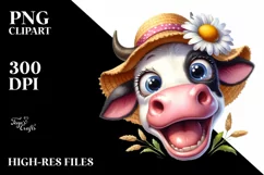 Watercolor Excited Cow with Sun Hat Clipart Product Image 3