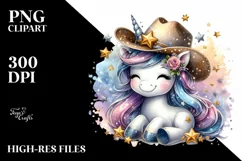 Cute Unicorn with Cowboy Hat | Sublimation | Clipart Product Image 1