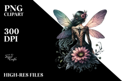 Gothic Fairy on a Flower, Watercolor PNG Product Image 2