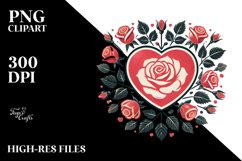 Simple Retro Heart with Roses PNG Product Image 2