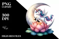 Cute Unicorn Crescent Moon Lotus | Sublimation | Clipart Product Image 3