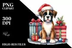 Boxer Surrounded by Christmas Gifts PNG Product Image 1