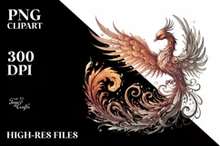 Vintage Pencil Phoenix Bird Made of Fire and Ice PNG Product Image 2