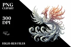 Vintage Pencil Phoenix Bird Made of Fire and Ice PNG Product Image 2