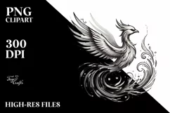 Vintage Pencil Phoenix Bird Made of Fire and Ice PNG Product Image 2