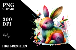 Colorful Bunny on Splashy Background PNG Product Image 2