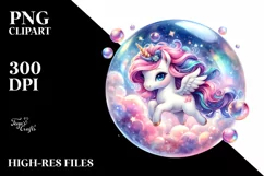 Cute Unicorn Twirling Bubble Dreamy Nebula | Clipart Product Image 1
