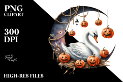 Swan Dressed for Halloween on Half Moon PNG Product Image 2