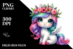 Cute Dancing Unicorn with Floral Wreath PNG Product Image 2