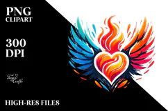 Simple Paintbrush Style Heart with Wings, PNG Product Image 2