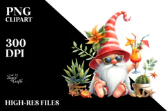 Gnome drinking Cocktail in Summer Clothes, PNG Product Image 2