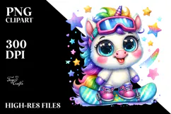 baby Unicorn Snowboard, PNG Product Image 2