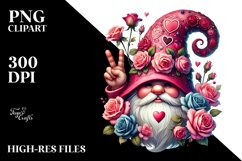 Detailed Valentines Gnome with Roses Hat Victory Sign PNG Product Image 2