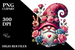 Detailed Valentines Gnome with Roses Hat Victory Sign PNG Product Image 2