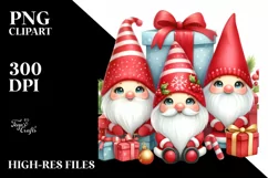 Red Christmas Gnomes with Presents PNG Product Image 1