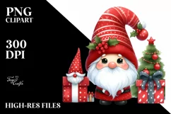 Red Christmas Gnomes with Presents PNG Product Image 3
