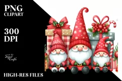Red Christmas Gnomes with Presents PNG Product Image 1