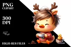 Playful Duck with Reindeer Horns PNG Product Image 1