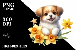 Cute Smiling Babydog Daffodil Watercolor Product Image 3