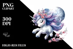Baby Unicorn Tumbling Spring Petals Silvery Moon | Clipart Product Image 3