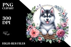 Watercolor Funny Siberian Husky Big Eyes Sitting | Product Image 3
