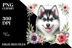 Watercolor Funny Siberian Husky Big Eyes Sitting | Product Image 3