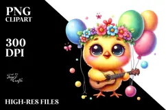Goofy Baby Chicken with Tiny Guitar PNG Product Image 2