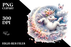 Baby Unicorn Tumbling Spring Petals Silvery Moon | Clipart Product Image 1