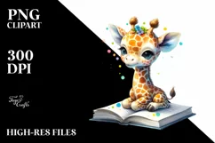 Cute Giraffe on Book Clipart PNG Product Image 3