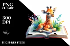 Cute Baby Giraffe on Book PNG Product Image 3