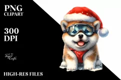 Enthusiastic Akita with Santa Hat PNG Product Image 1