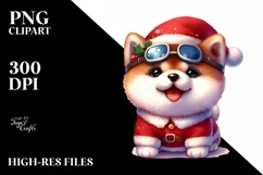 Akita with Santa Hat, High-Quality PNG Product Image 3