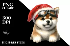 Cheerful Akita with Santa Hat PNG Product Image 3