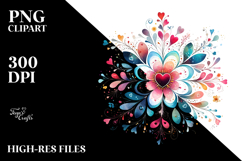 Simple Flower with Hearts Watercolor PNG Product Image 2