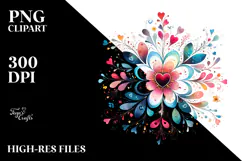 Simple Flower with Hearts Watercolor PNG Product Image 2