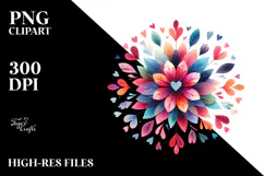 Simple Flower with Hearts Watercolor PNG Product Image 2