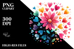 Simple Flower with Hearts Watercolor PNG Product Image 2